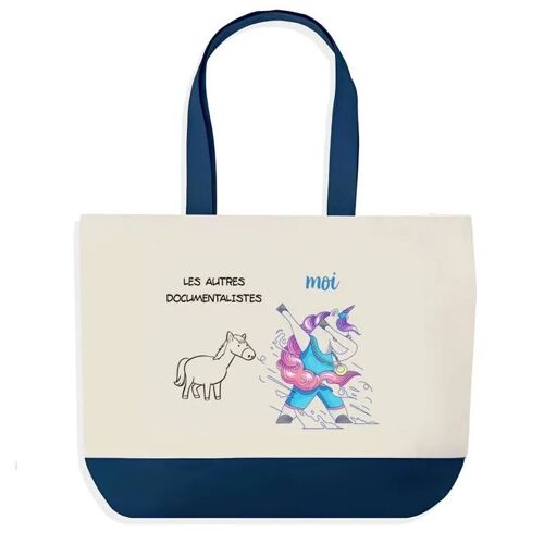 Sac shopping fond bleu Documentaliste Les Autres vs Moi Collègue Départ Cadeau Anniversaire Noël | Grand Sac Courses Cabas