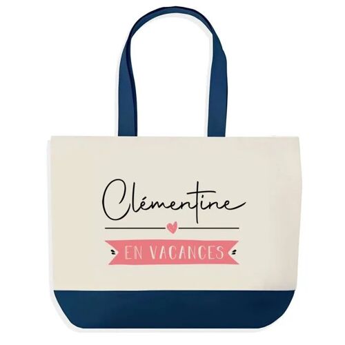 Sac shopping fond bleu Clémentine en Vacances Cadeau Anniversaire Noël | Design Graphique Grand Sac Courses Cabas