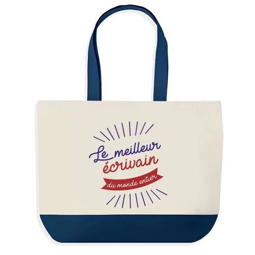 Sac shopping fond bleu Écrivain Meilleur du Monde Collègue Départ Cadeau Anniversaire Noël | Grand Sac Courses Cabas