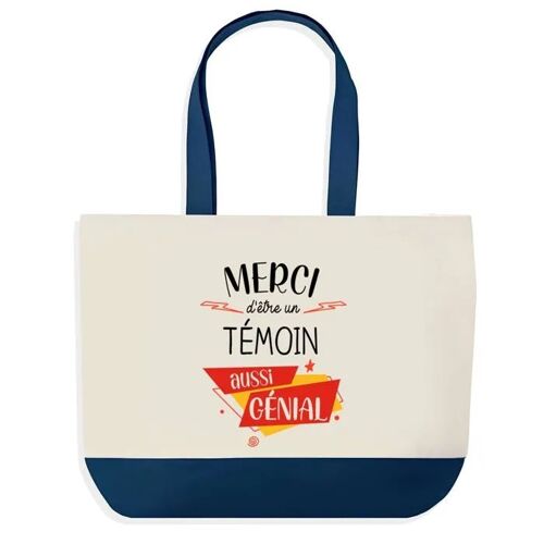 Sac shopping fond bleu Merci Témoin Génial Témoin Mariage Baptême Cadeau Anniversaire Noël | Grand Sac Courses Cabas