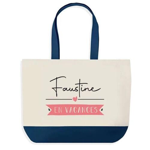 Sac shopping fond bleu Faustine en Vacances Cadeau Anniversaire Noël | Design Graphique Grand Sac Courses Cabas