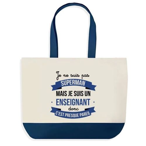 Sac shopping fond bleu Enseignant Superman Collègue Départ Cadeau Anniversaire Noël | Design Graphique Grand Sac Courses Cabas