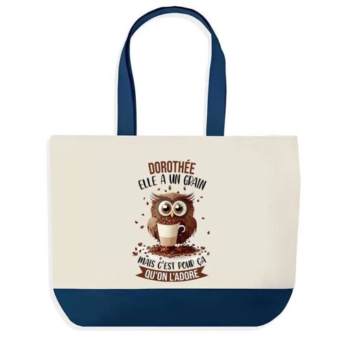 Sac shopping fond bleu Dorothée Chouette Grain Cadeau Anniversaire Noël | Design Graphique Grand Sac Courses Cabas