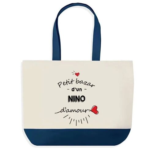 Sac shopping fond bleu Bazar d'un Nino d'amour Cadeau Anniversaire Noël | Design Graphique Grand Sac Courses Cabas