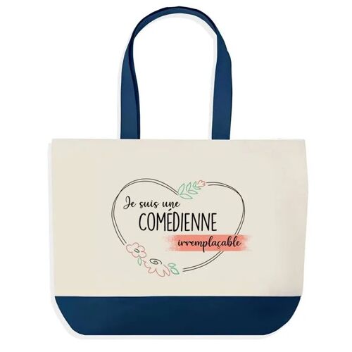 Sac shopping fond bleu Comédienne Irremplaçable Cadeau Anniversaire Noël | Design Graphique Grand Sac Courses Cabas