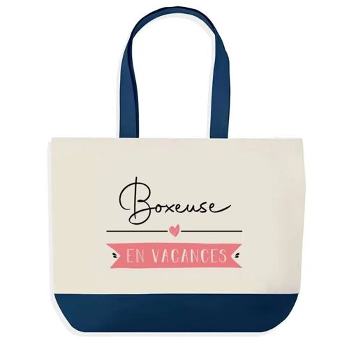 Sac shopping fond bleu Boxeuse en Vacances Cadeau Anniversaire Noël | Design Graphique Grand Sac Courses Cabas
