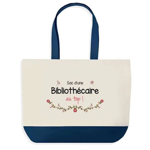 Sac shopping fond bleu Bibliothécaire au Top Collègue Départ Cadeau Anniversaire Noël | Design Graphique Grand Sac Courses Cabas