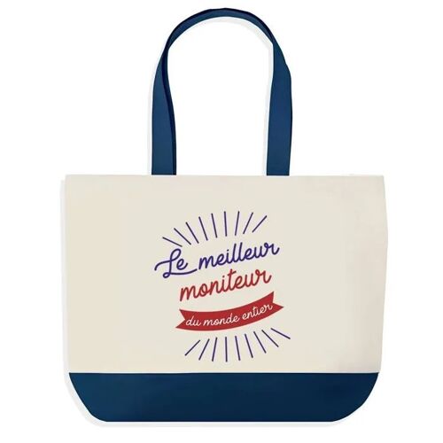 Sac shopping fond bleu Moniteur Meilleur du Monde Collègue Départ Cadeau Anniversaire Noël | Grand Sac Courses Cabas