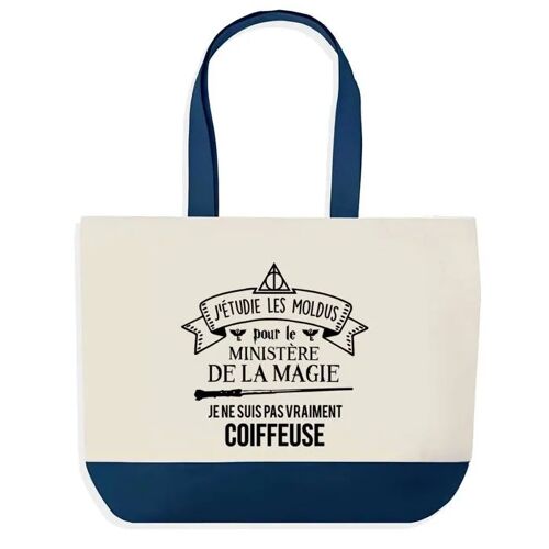 Sac shopping fond bleu Coiffeuse Ministère de la Magie Collègue Départ Cadeau Anniversaire Noël | Grand Sac Courses Cabas