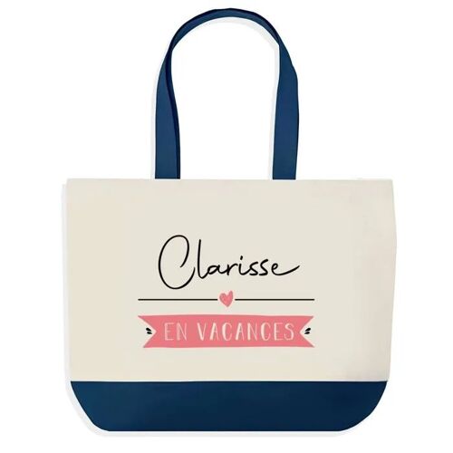 Sac shopping fond bleu Clarisse en Vacances Cadeau Anniversaire Noël | Design Graphique Grand Sac Courses Cabas