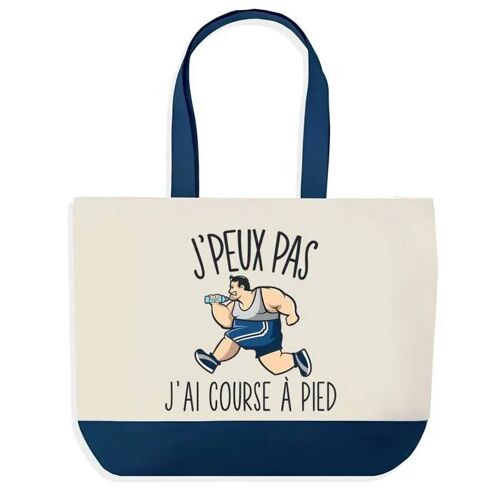 Sac shopping fond bleu J'peux pas Course à Pied Cadeau Anniversaire Noël | Design Graphique Grand Sac Courses Cabas