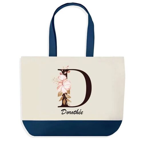 Sac shopping fond bleu Dorothée Lettre Fleur Cadeau Anniversaire Noël | Design Graphique Grand Sac Courses Cabas