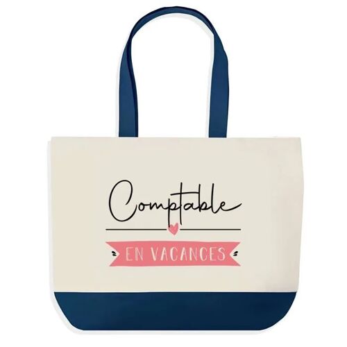 Sac shopping fond bleu Comptable en Vacances Collègue Départ Cadeau Anniversaire Noël | Design Graphique Grand Sac Courses Cabas