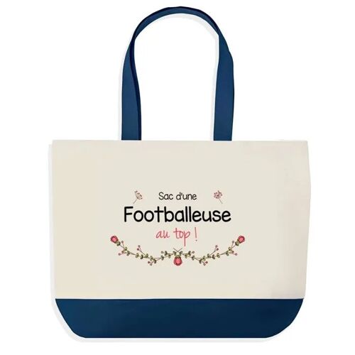 Sac shopping fond bleu Footballeuse au Top Cadeau Anniversaire Noël | Design Graphique Grand Sac Courses Cabas