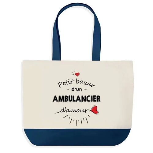 Sac shopping fond bleu Bazar d'un Ambulancier d'amour Collègue Départ Cadeau Anniversaire Noël | Grand Sac Courses Cabas