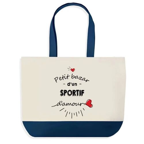 Sac shopping fond bleu Bazar d'un Sportif d'amour Collègue Départ Cadeau Anniversaire Noël | Grand Sac Courses Cabas