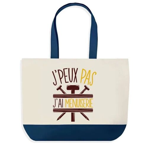 Sac shopping fond bleu J'peux pas Menuiserie Cadeau Anniversaire Noël | Design Graphique Grand Sac Courses Cabas