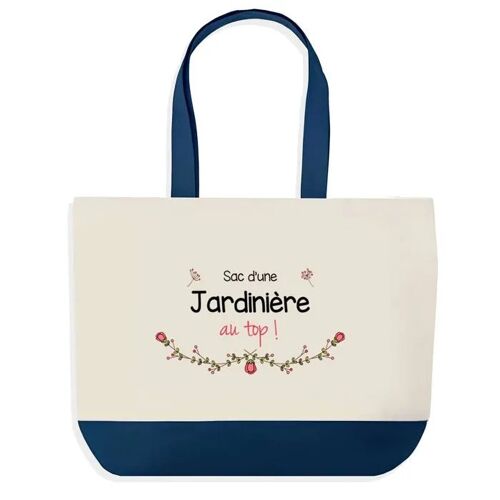 Sac shopping fond bleu Jardinière au Top Collègue Départ Cadeau Anniversaire Noël | Design Graphique Grand Sac Courses Cabas