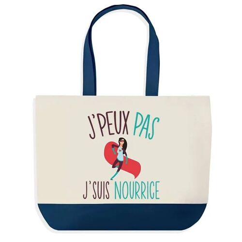 Sac shopping fond bleu J'peux pas Nourrice Cadeau Anniversaire Noël | Design Graphique Grand Sac Courses Cabas