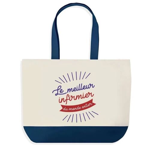 Sac shopping fond bleu Infirmier Meilleur du Monde Collègue Départ Cadeau Anniversaire Noël | Grand Sac Courses Cabas