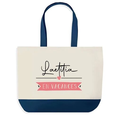 Sac shopping fond bleu Laetitia en Vacances Cadeau Anniversaire Noël | Design Graphique Grand Sac Courses Cabas