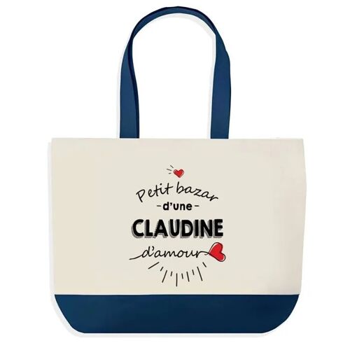 Sac shopping fond bleu Bazar d'une Claudine d'amour Cadeau Anniversaire Noël | Design Graphique Grand Sac Courses Cabas