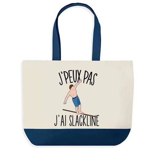 Sac shopping fond bleu J'peux pas Slackline Cadeau Anniversaire Noël | Design Graphique Grand Sac Courses Cabas