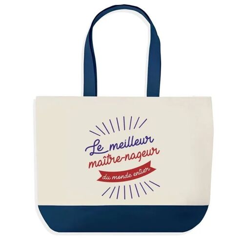 Sac shopping fond bleu Maître-Nageur Sauveteur Meilleur du Monde Instituteur Prof Fin d'année scolaire | Grand Sac Courses Cabas