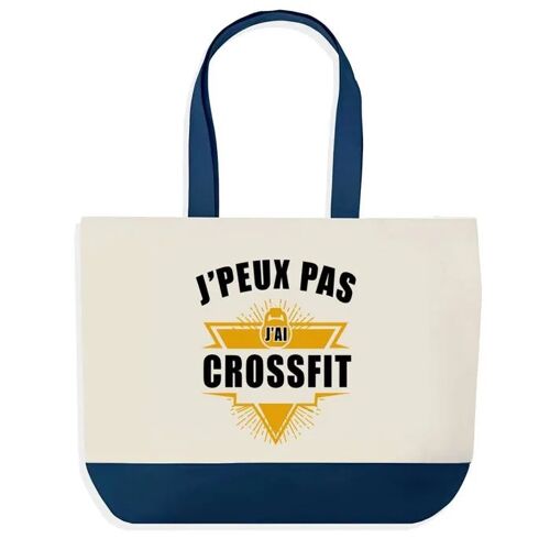 Sac shopping fond bleu J'peux pas Crossfit Cadeau Anniversaire Noël | Design Graphique Grand Sac Courses Cabas