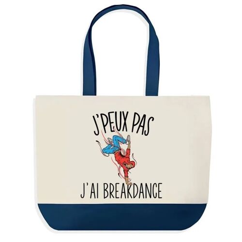 Sac shopping fond bleu J'peux pas Breakdance Cadeau Anniversaire Noël | Design Graphique Grand Sac Courses Cabas