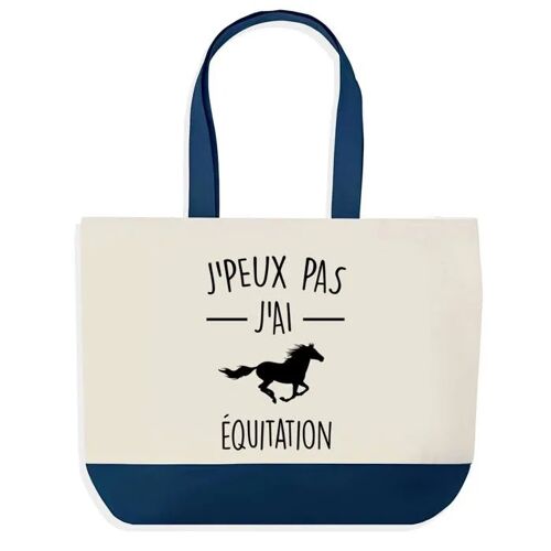 Sac shopping fond bleu J'peux pas Équitation Cheval Cadeau Anniversaire Noël | Design Graphique Grand Sac Courses Cabas