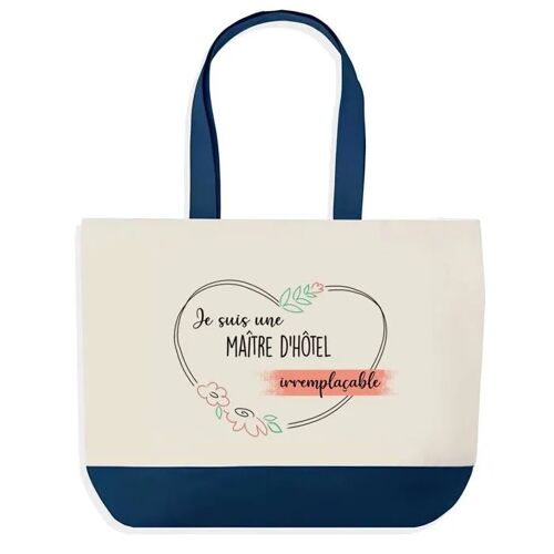 Sac shopping fond bleu Maître d¿Hôtel Irremplaçable Instituteur Prof Fin d'année scolaire Collègue Départ | Grand Sac Courses Cabas
