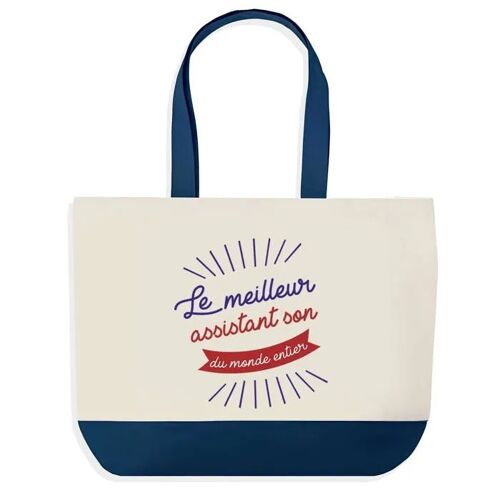 Sac shopping fond bleu Assistant Son Meilleur du Monde Cadeau Anniversaire Noël | Design Graphique Grand Sac Courses Cabas