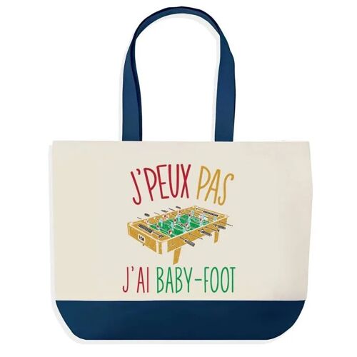 Sac shopping fond bleu J'peux pas Baby-Foot Cadeau Anniversaire Noël | Design Graphique Grand Sac Courses Cabas