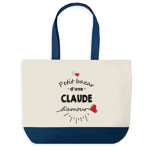 Sac shopping fond bleu Bazar d'une Claude d'amour Cadeau Anniversaire Noël | Design Graphique Grand Sac Courses Cabas