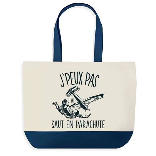 Sac shopping fond bleu J'peux pas Saut En Parachute Cadeau Anniversaire Noël | Design Graphique Grand Sac Courses Cabas
