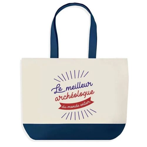 Sac shopping fond bleu Archéologue Meilleur du Monde Cadeau Anniversaire Noël | Design Graphique Grand Sac Courses Cabas
