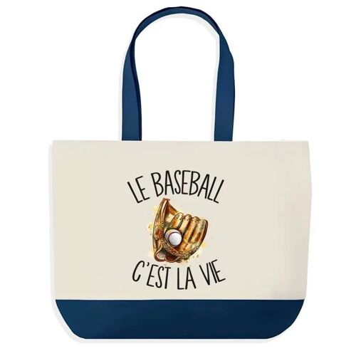 Sac shopping fond bleu Baseball c'est la Vie Cadeau Anniversaire Noël | Design Graphique Grand Sac Courses Cabas