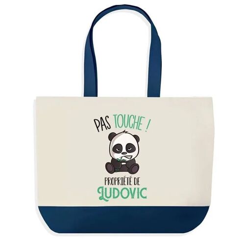 Sac shopping fond bleu Ludovic Pas Touche Panda Cadeau Anniversaire Noël | Design Graphique Grand Sac Courses Cabas