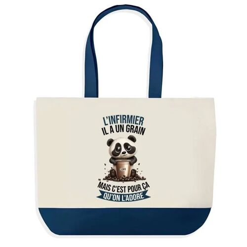 Sac shopping fond bleu Infirmier Panda Grain Collègue Départ Cadeau Anniversaire Noël | Design Graphique Grand Sac Courses Cabas