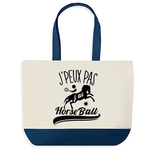 Sac shopping fond bleu J'peux pas Horseball Cadeau Anniversaire Noël | Design Graphique Grand Sac Courses Cabas
