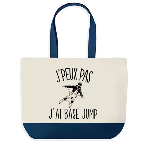 Sac shopping fond bleu J'peux pas Base Jump Cadeau Anniversaire Noël | Design Graphique Grand Sac Courses Cabas