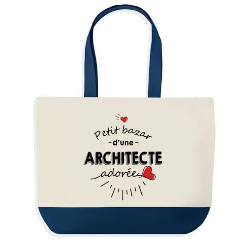 Sac shopping fond bleu Bazar d'une Architecte adorée Collègue Départ Cadeau Anniversaire Noël | Grand Sac Courses Cabas