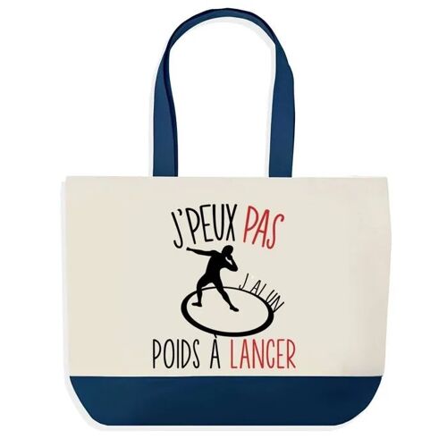 Sac shopping fond bleu J'peux pas Lancer Du Poids Cadeau Anniversaire Noël | Design Graphique Grand Sac Courses Cabas