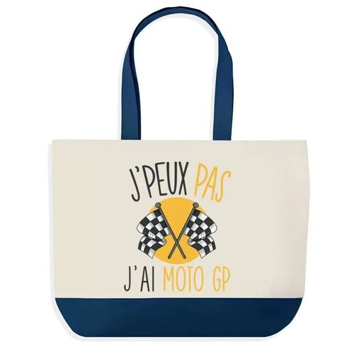 Sac shopping fond bleu J'peux pas Moto Gp Cadeau Anniversaire Noël | Design Graphique Grand Sac Courses Cabas