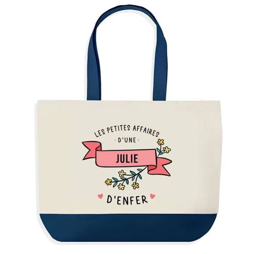 Sac shopping fond bleu Julie Les Affaires d'Enfer Cadeau Anniversaire Noël | Design Graphique Grand Sac Courses Cabas