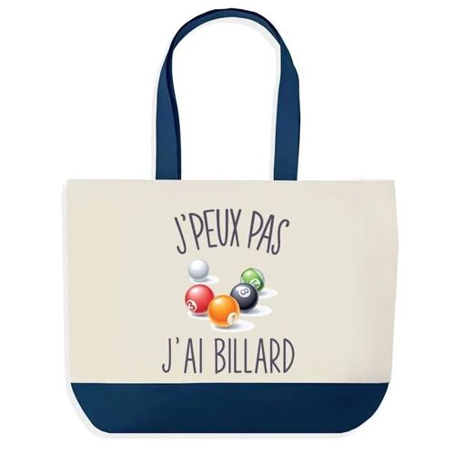 Sac shopping fond bleu J'peux pas Billard Cadeau Anniversaire Noël | Design Graphique Grand Sac Courses Cabas