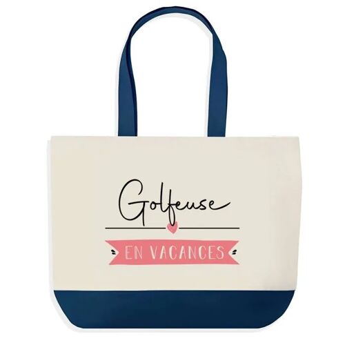 Sac shopping fond bleu Golfeuse en Vacances Cadeau Anniversaire Noël | Design Graphique Grand Sac Courses Cabas