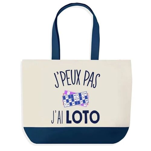 Sac shopping fond bleu J'peux pas Loto Cadeau Anniversaire Noël | Design Graphique Grand Sac Courses Cabas