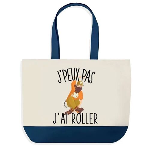 Sac shopping fond bleu J'peux pas Roller Cadeau Anniversaire Noël | Design Graphique Grand Sac Courses Cabas
